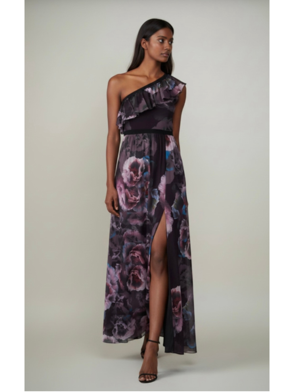 Fuzzi Tulle One Shoulder Floral Maxi Dress